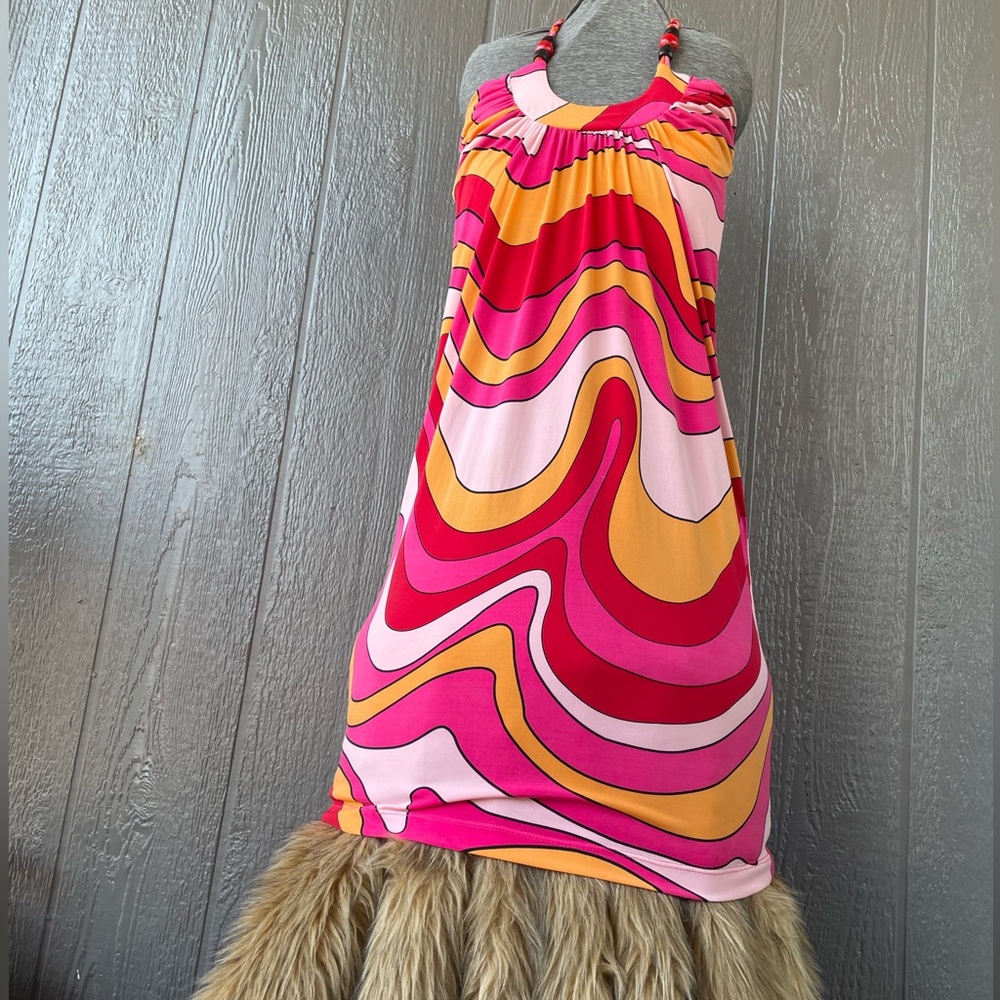 Vibrant Pink and Orange Halter Dress